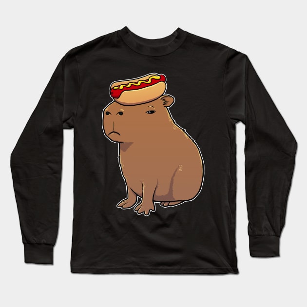 Capybara with a Hotdog on its head Long Sleeve T-Shirt by capydays